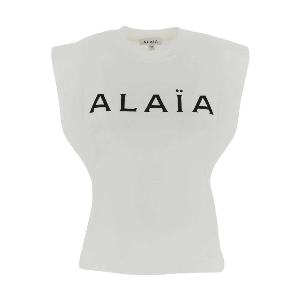Alaïa Logo T-Shirt in Zwart en Wit White Dames