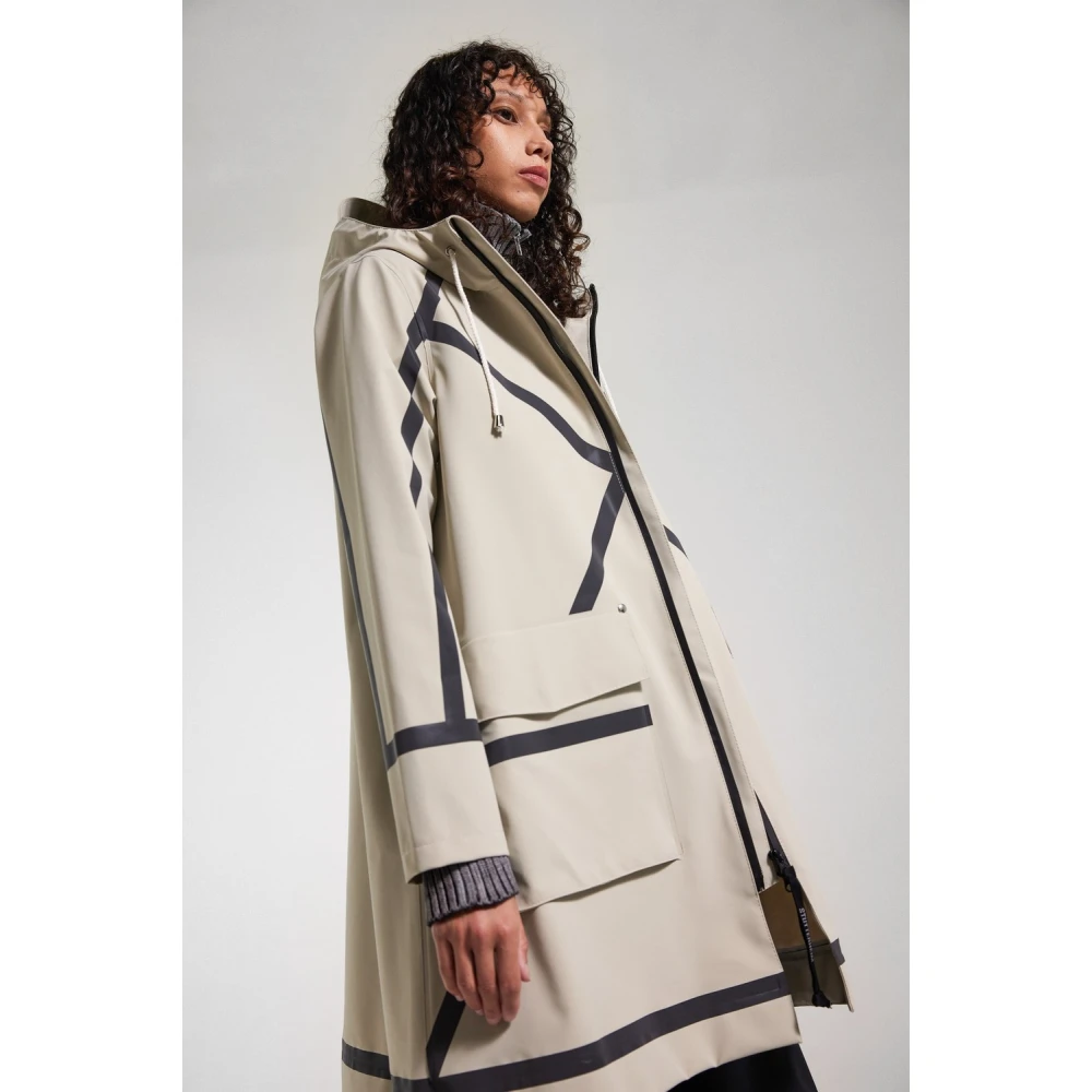 Stutterheim Lichtgewicht A-Lijn Regenjas met Tape Strepen Beige Dames