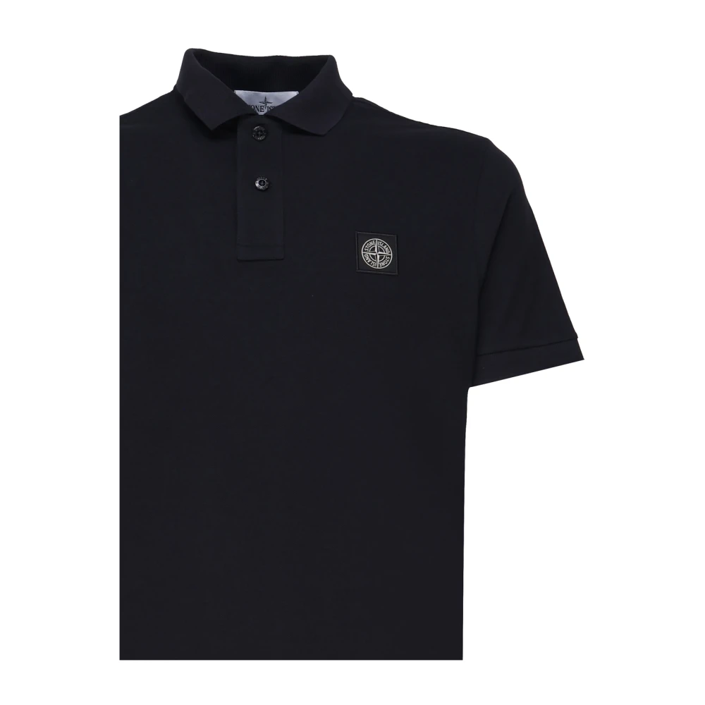 Stone Island Zwarte Polo Shirt met Kompas Logo Blue Heren