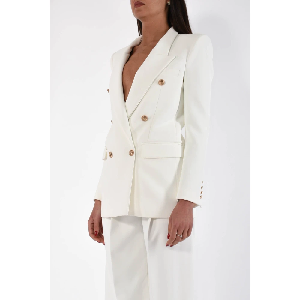 Elisabetta Franchi Gouden knoop Crêpe Jas White Dames