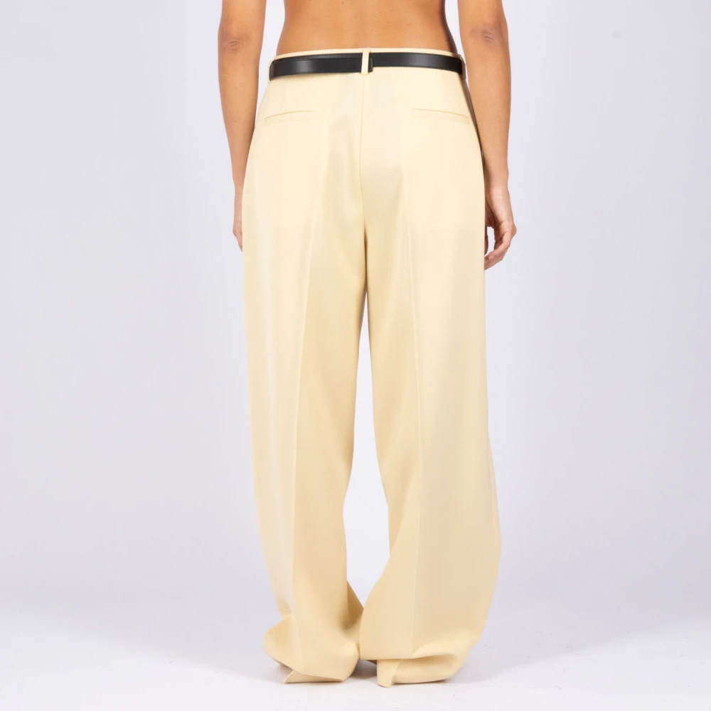 Jil Sander Beige Wol Wijde Pijp Broek Beige Dames