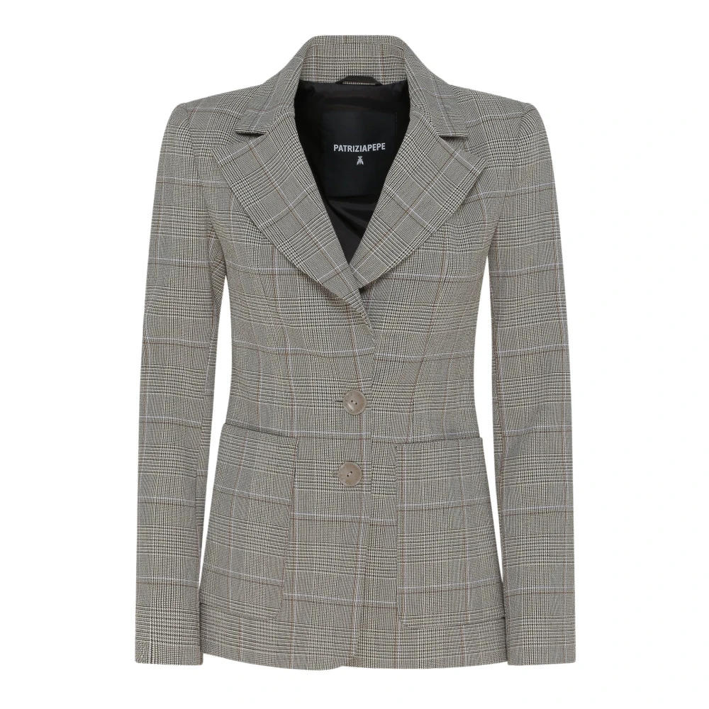 PATRIZIA PEPE Multicolor Geruite Blazer Slim Fit Gray Dames