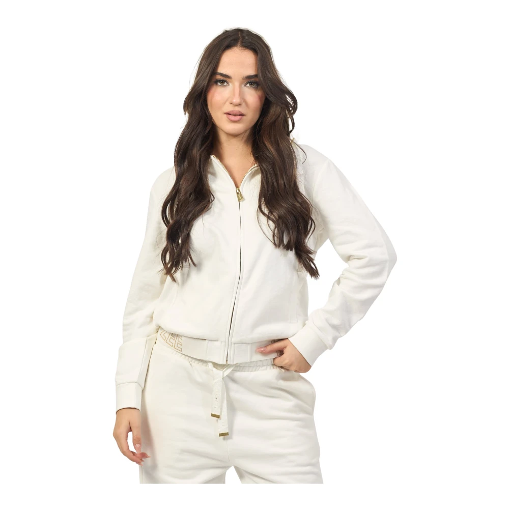 YES ZEE Ivoor Katoenen Hoodie met Volledige Rits Beige Dames