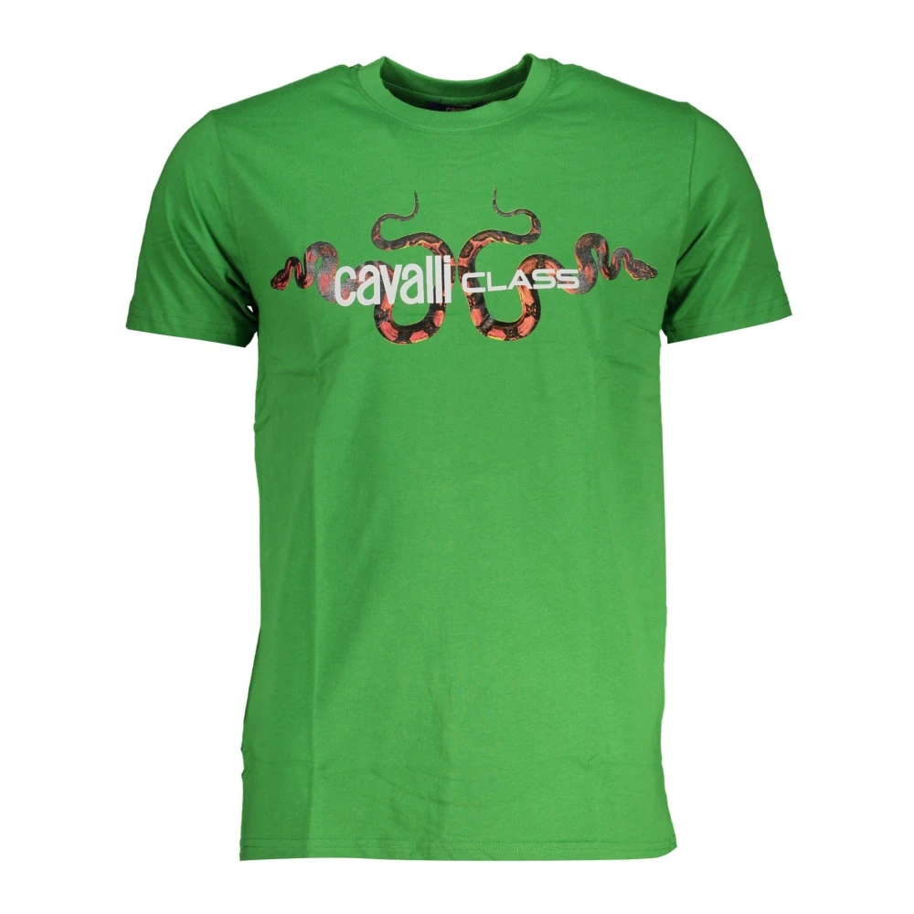 Cavalli Class Groene T-shirt met korte mouwen en logo Green Heren