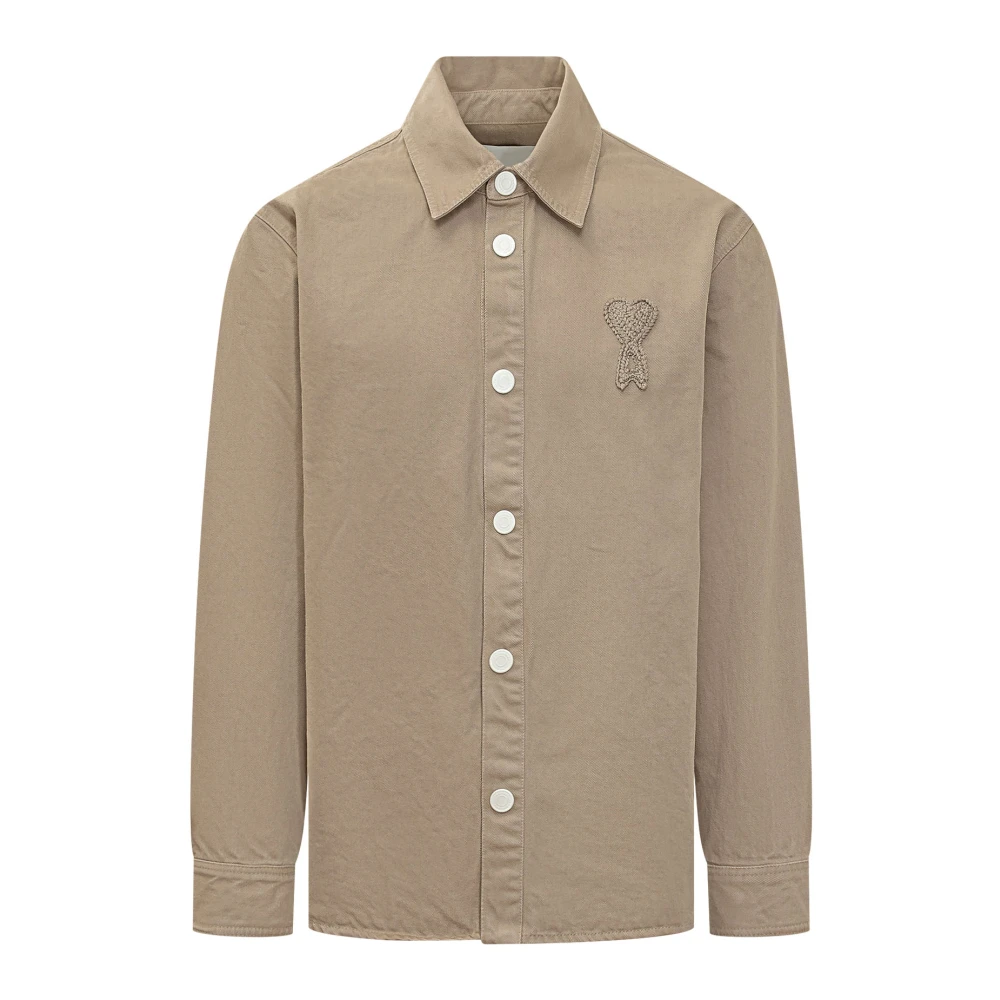Ami Paris Men's Beige Denim Shirts, Xl, Ami De Coeur Overshirt