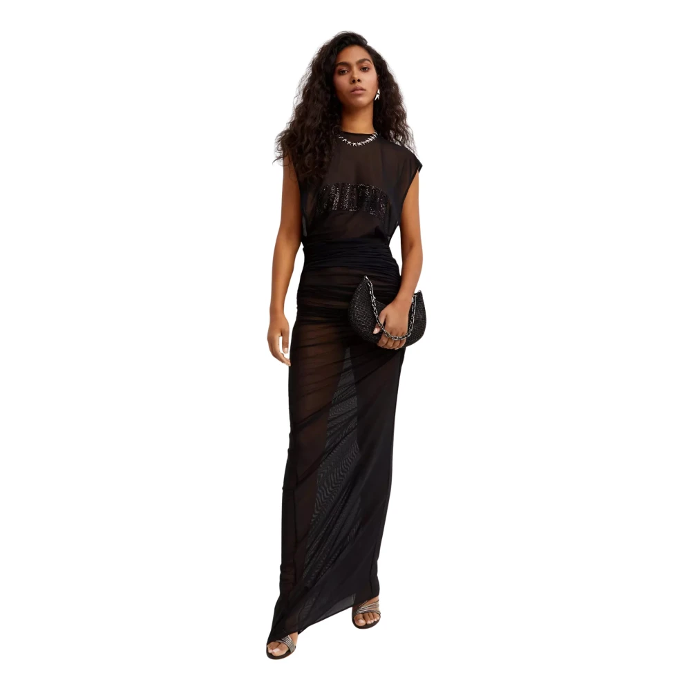 Jean Paul Gaultier Zwarte Paillet Logo Maxi Jurk Black Dames