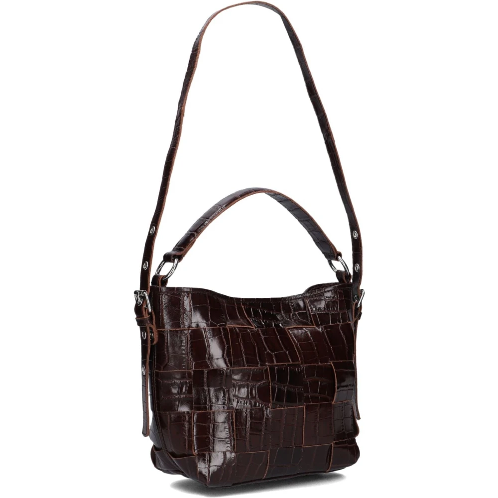Núnoo Bruin Leren Schoudertas Small Chiara Texas Brown Dames