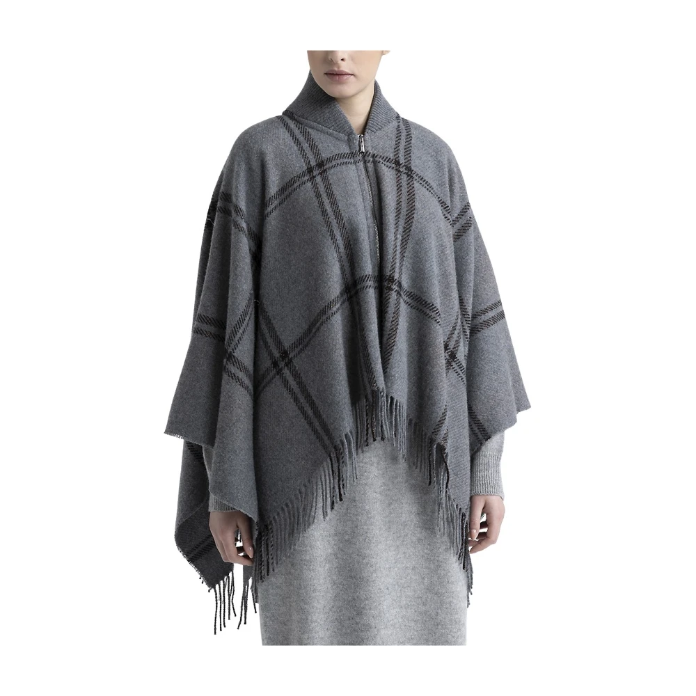 PESERICO Wol kasjmier en lurex blend poncho Gray Dames