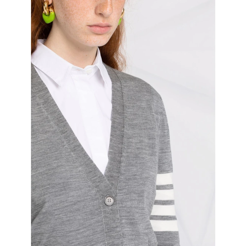 Thom Browne Grijze Wollen Cardigan met 4-Bar Intarsia Gray Dames