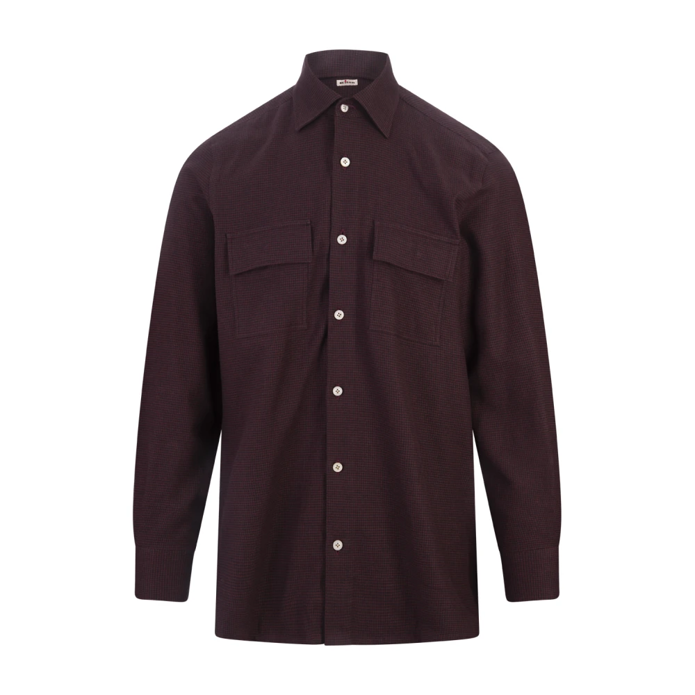 Kiton Rode Houndstooth Nerano Shirt Red Heren