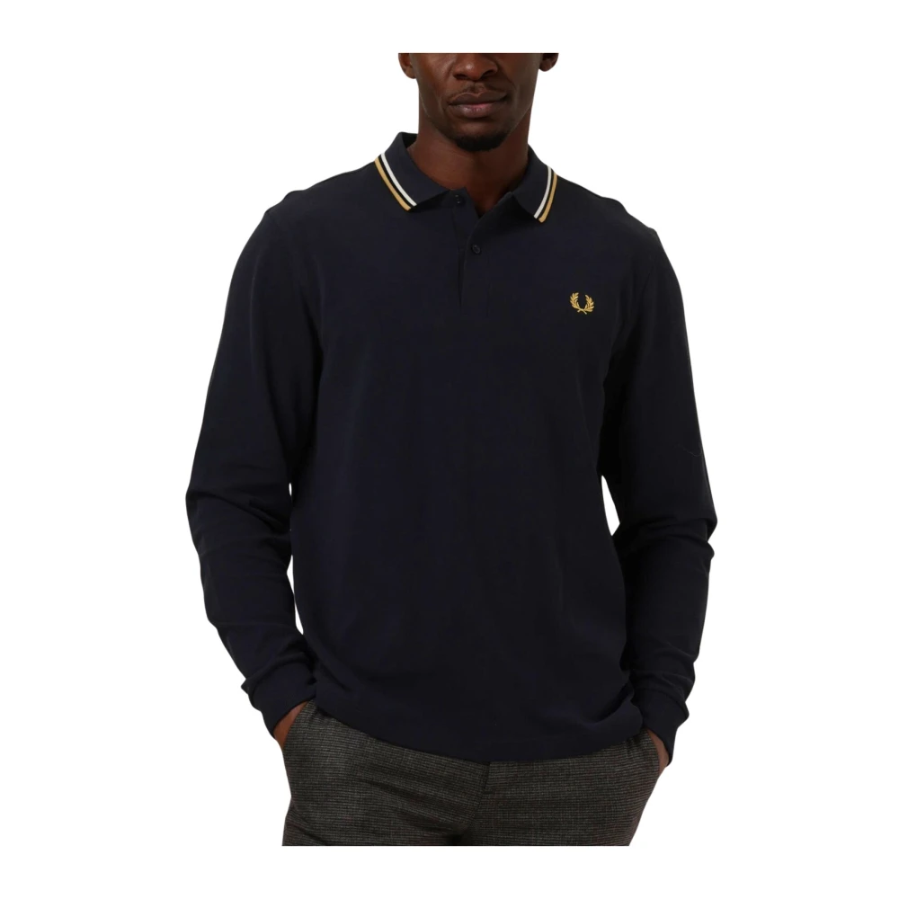 Fred Perry Heren Twin Tipped Lange Mouw Polo Blue Heren