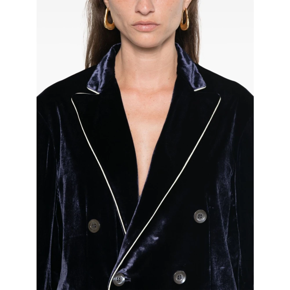 Pierre-Louis Mascia Blauwe Fluwelen Jas met Pijpzoom Blue Dames