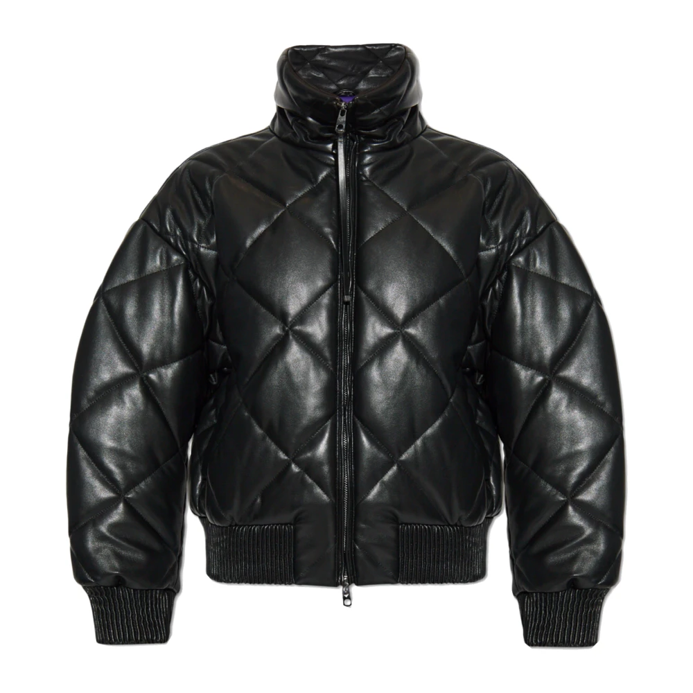 Emporio Armani Nep leren jas met hoge kraag Black Dames