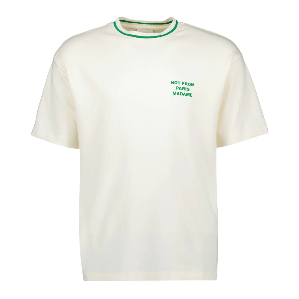 Drole de Monsieur Sportieve Slogan T-shirt in wit en groen White Heren