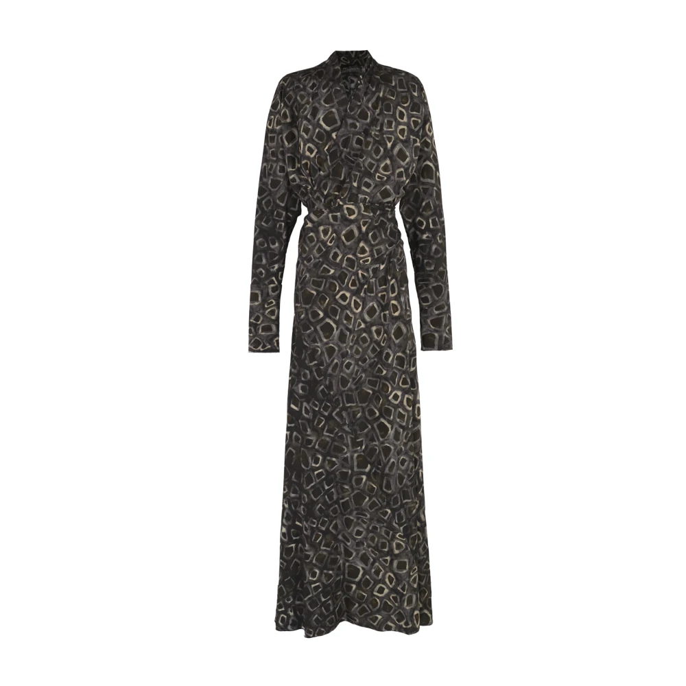 Cortana Zijden Yasu Print Lange Jurk Black Dames