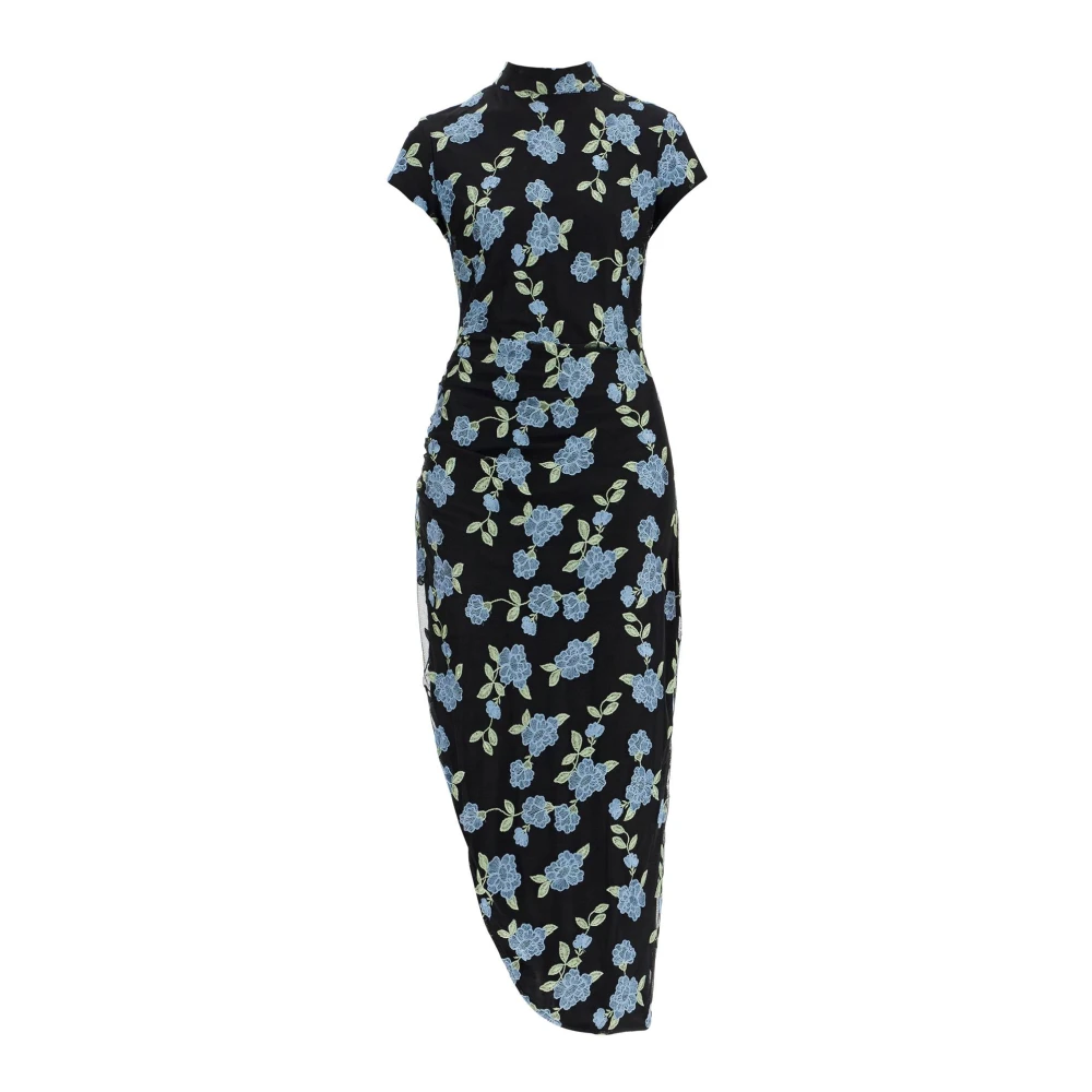 Rotate Birger Christensen Floral Mesh Midi Jurk Black Dames