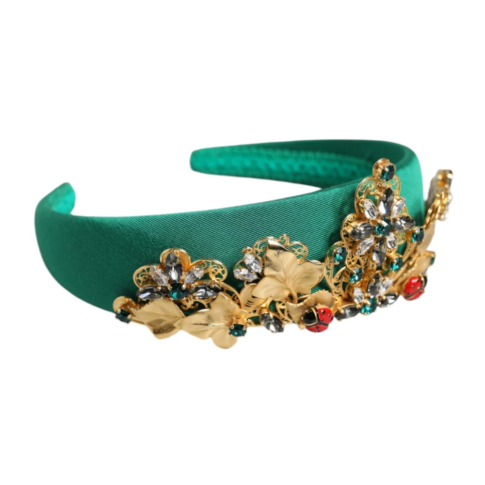 Dolce & Gabbana Kristallen Tiara Haarband met Gouden Motieven Green Dames