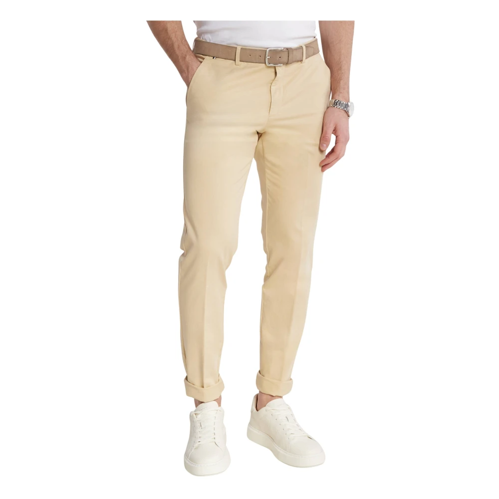 Hugo Boss Katoenen Gewassen Broek Beige Heren