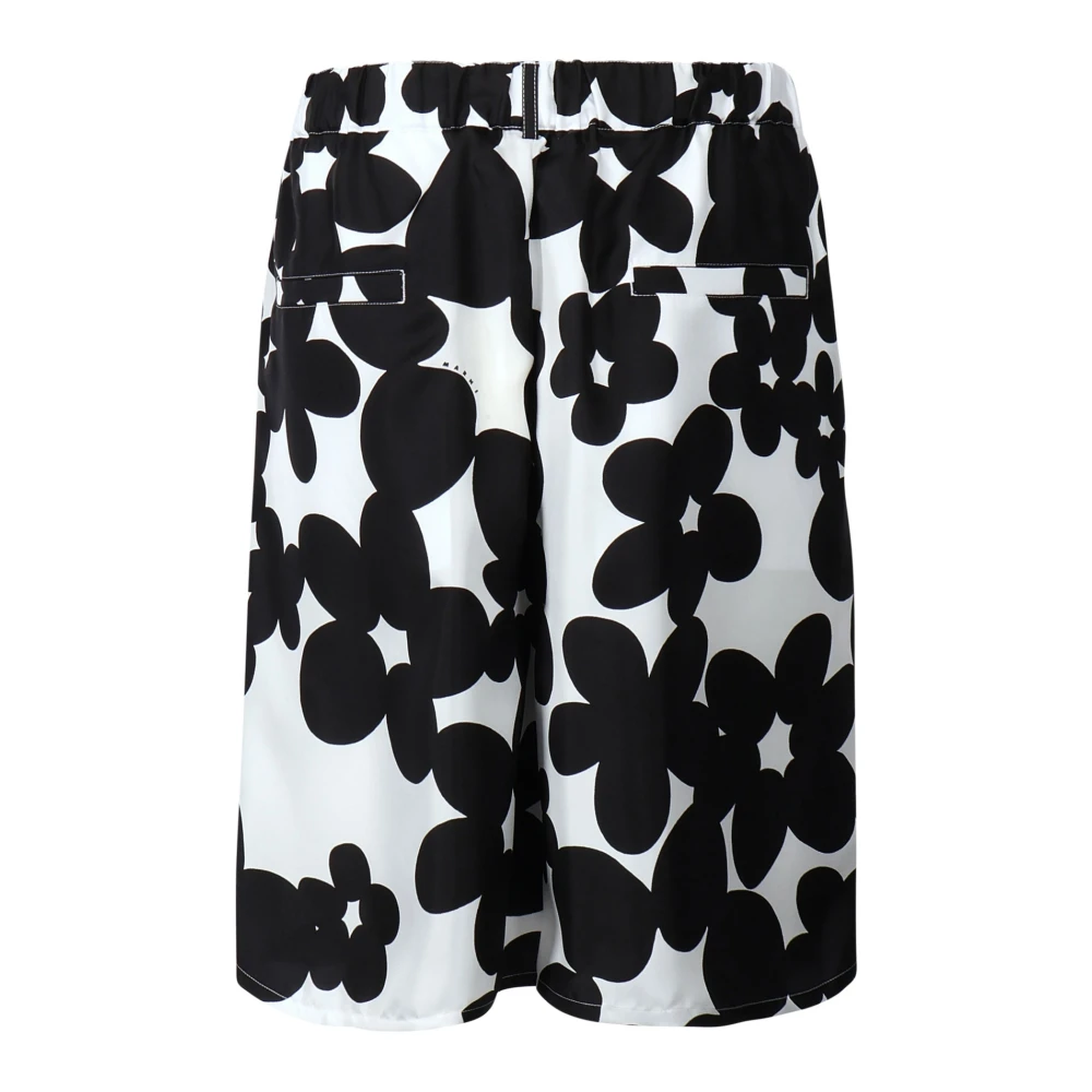Marni Zwarte Zijden Bloemenprint Bermuda Shorts Black Heren