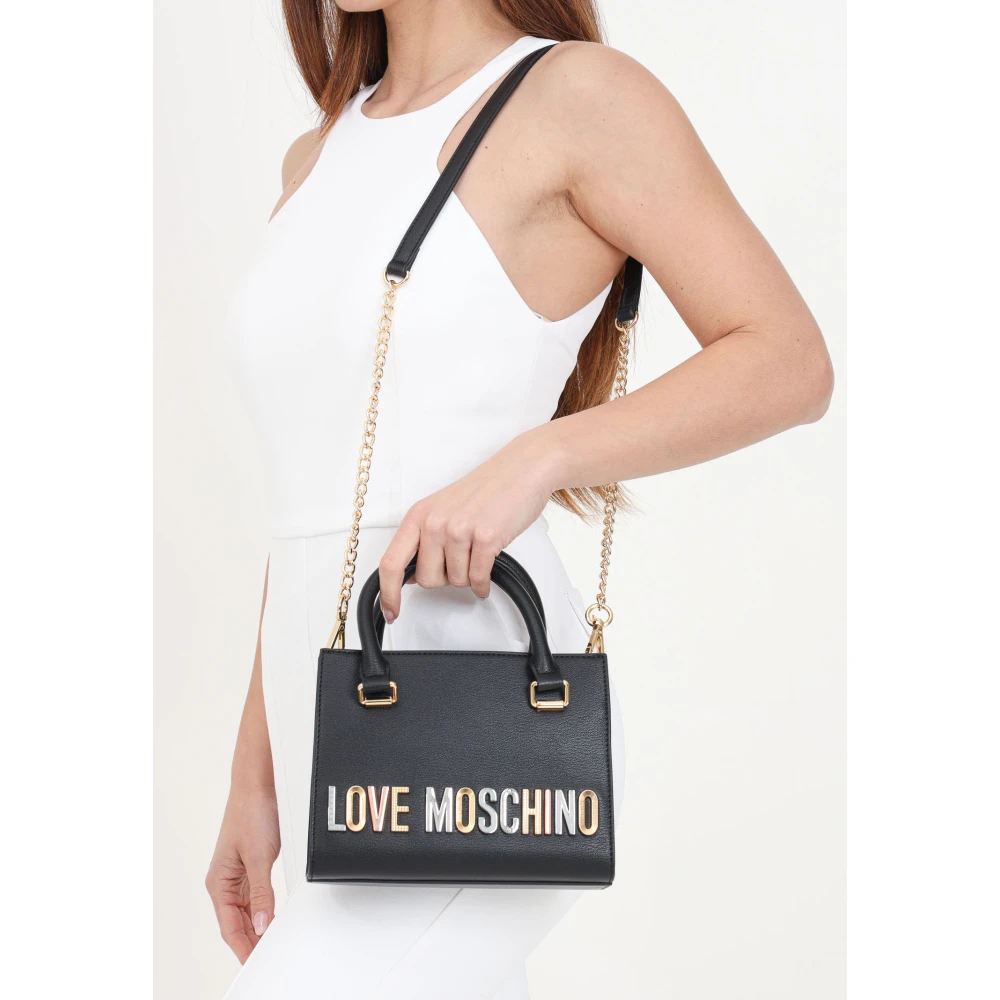 Love Moschino Zwarte tas met kettingriem en opvallende liefdeslogo Black Dames