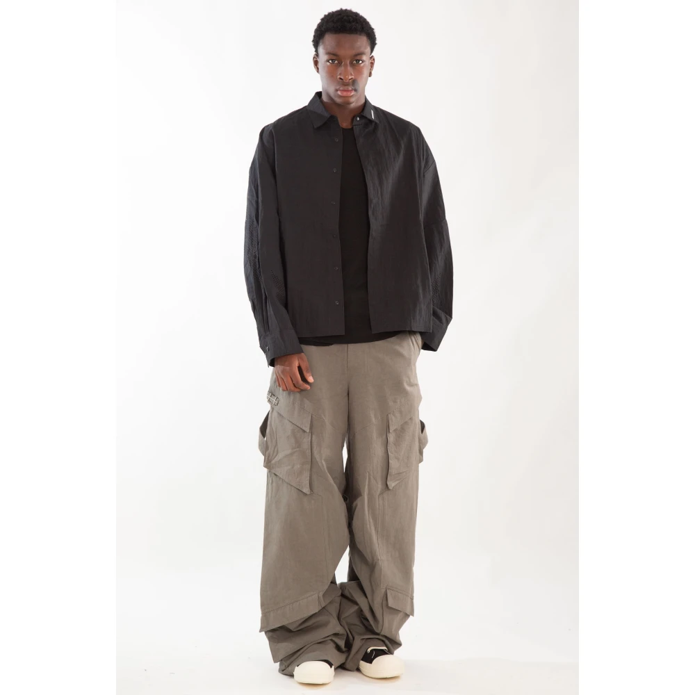 Heliot Emil Wijde Cargo Broek in Stoffig Groen Beige Heren