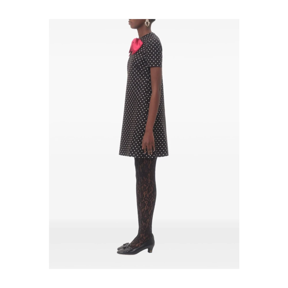 Valentino Zwarte jurk met stippenprint en strikdetail Black Dames
