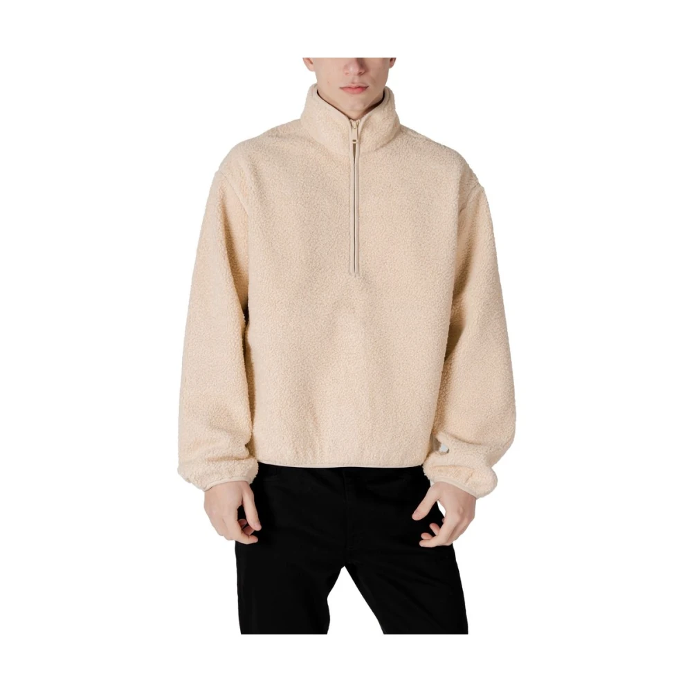 Calvin Klein Jeans Men's Beige Zip-Throughs,, Cream Polyester Half-Zip Sherpa Jacket Medium