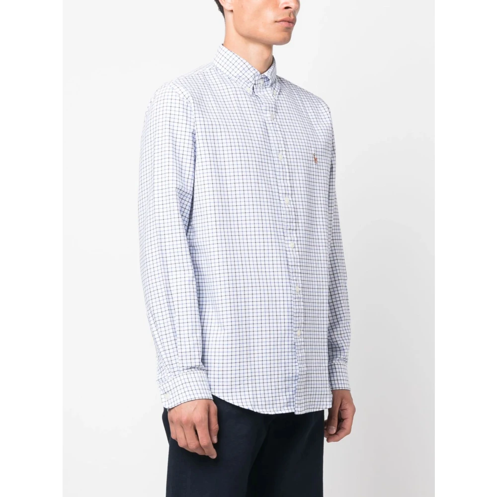 Polo Ralph Lauren Katoenen Geruite Geborduurde Overhemd Blue Heren
