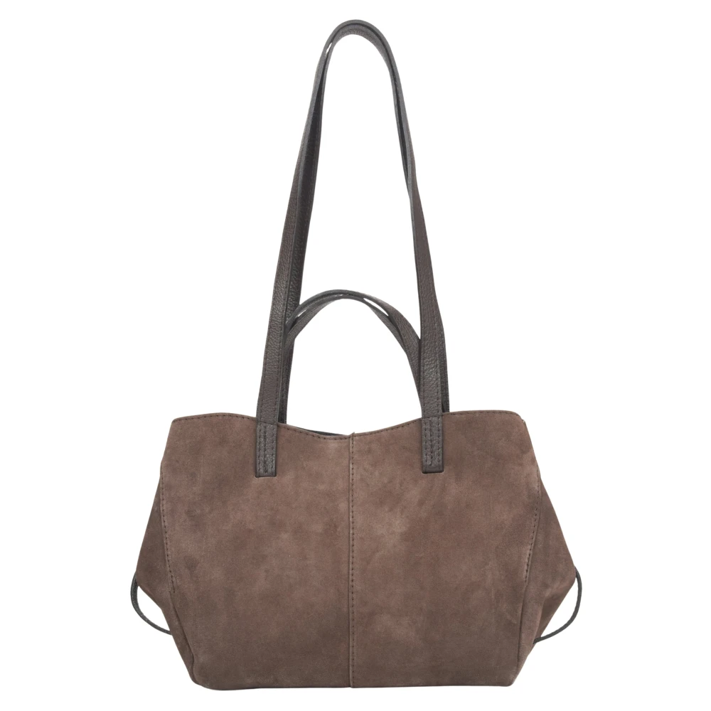 Estro Donkerbruine handtas voor vrouwen met lange handvatten in premium Italiaans fluweel Brown Dames
