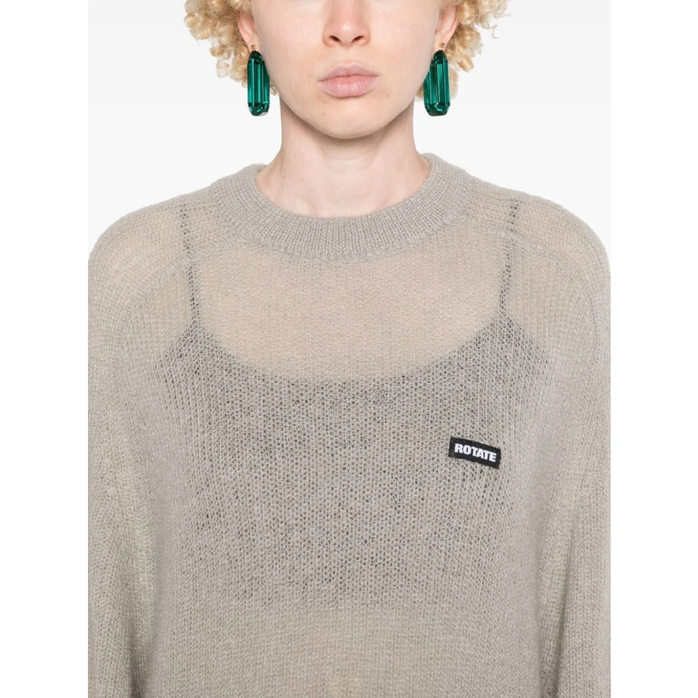Rotate Birger Christensen Grijze Geribbelde Trui met Ronde Hals Gray Dames