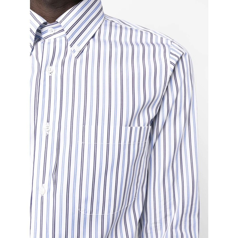 Thom Browne Blauw Gestreept Katoenen Overhemd Blue Heren