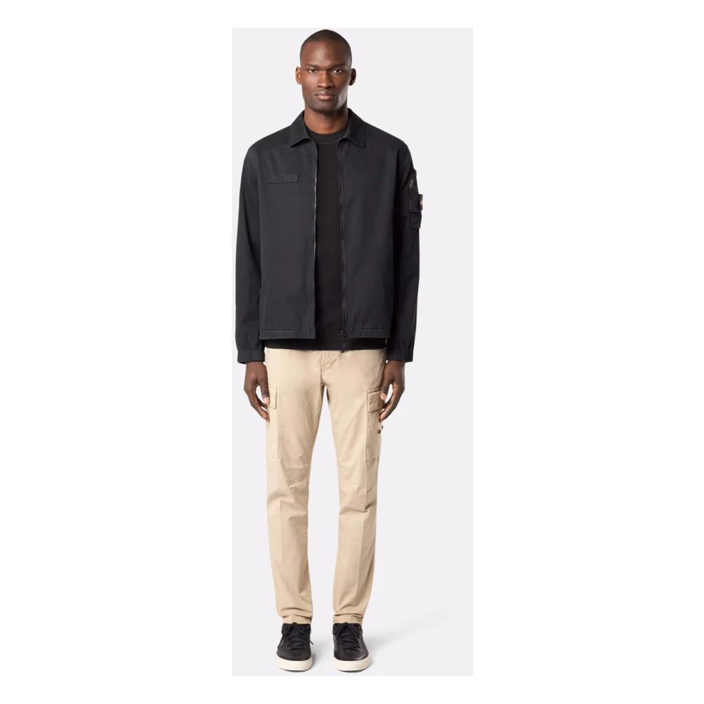 Stone Island Zwarte overshirt met ritssluiting zakken Black Heren