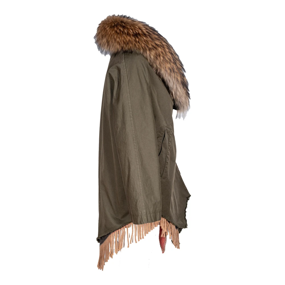 bazar deluxe Korte katoenen parka met afneembare wollen binnenvest en wasbeer bont Gray Dames