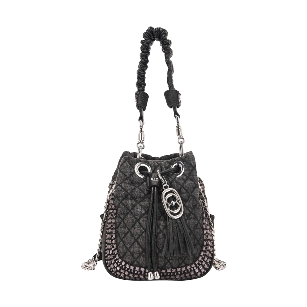 La Carrie Women's Black Star Bucket Bag With Rhinestones