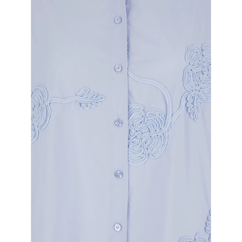 Rotate Birger Christensen Blauw Bloemen Geborduurd Klassiek Kraag Overhemd Blue Dames
