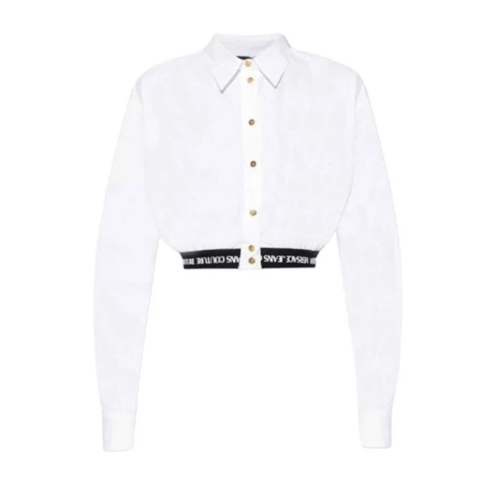 Hvit kortermet skjorte med svart elastisk kant og hvitt trykt logo - Størrelse 42