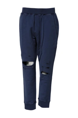 Blå Bomull Tapered Jogger Byxor