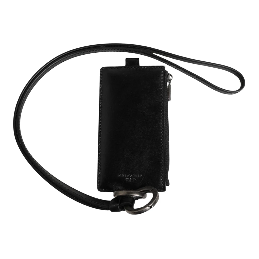 Dolce & Gabbana Unisex Schwarz Er Lederkartenhalter Mit Geprägtem Logo