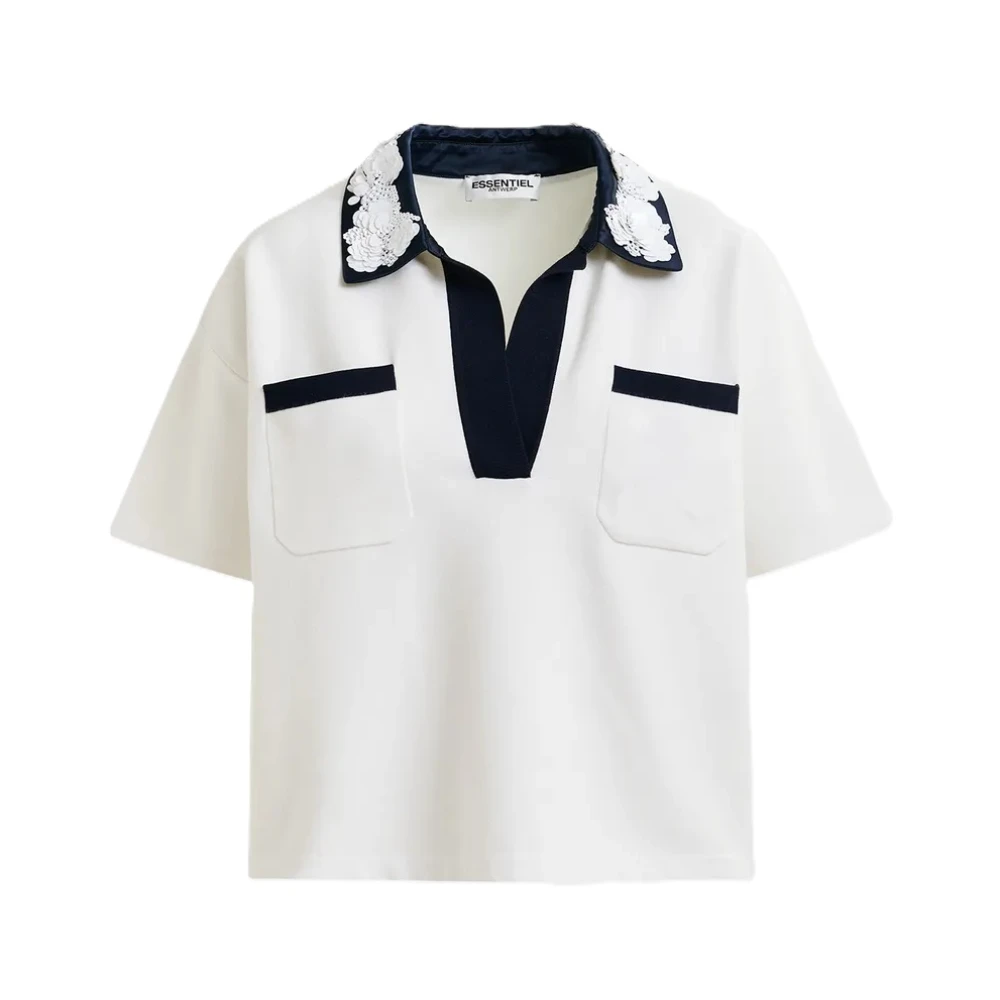 Essentiel Antwerp Paillet Versierde Gebreide Polo Shirt White Dames