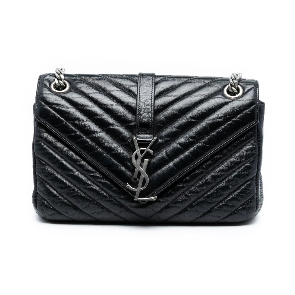 Saint Laurent Vintage Women's Black Pre-Owned Quilted Leather Shoulder Bag