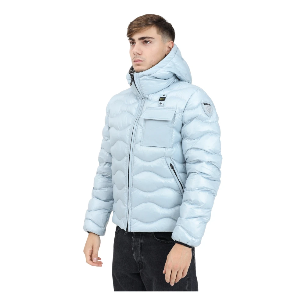 Blauer Blauwe Gewatteerde Jas met Ruitpatroon Blue Heren