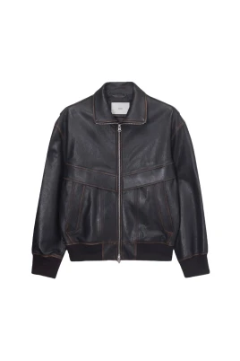 Stand Collared Leather Blouson