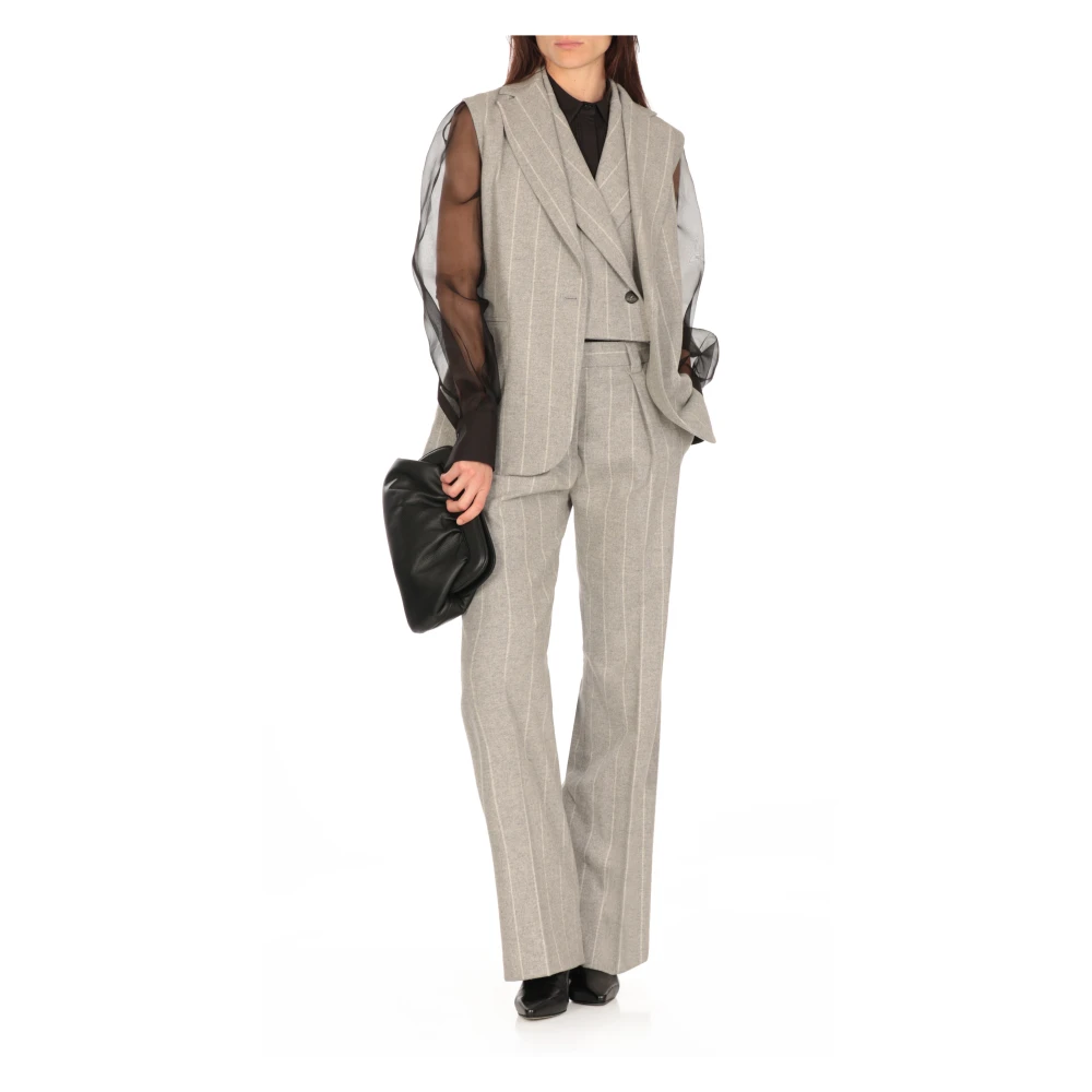 Antonelli Firenze Grijze wollen vest met krijtstreep patroon Gray Dames