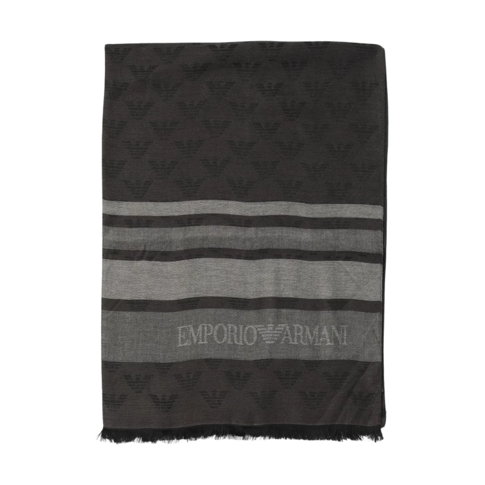 Emporio Armani Men's Black Eagle Logo Patterned Scarf