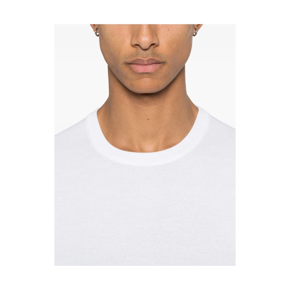 La Fileria Witte Geribbelde Crew Neck Sweater White Heren