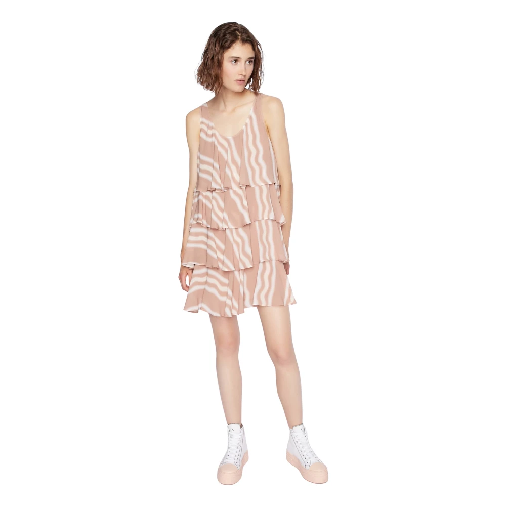 Armani Exchange Vrouw Roze Gestreepte Laagjes Mini-Jurk Beige