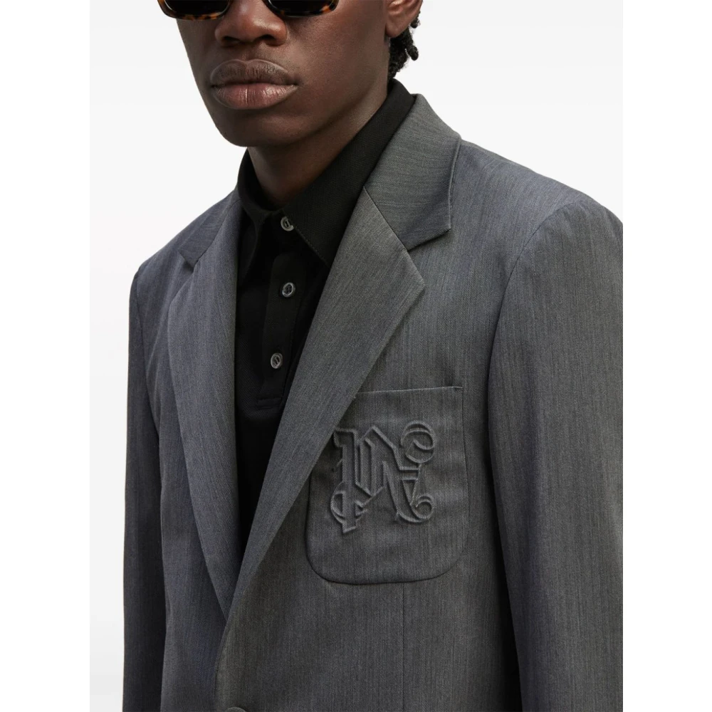 Palm Angels Lichtgrijs Monogram Blazer Regular Fit Gray Heren