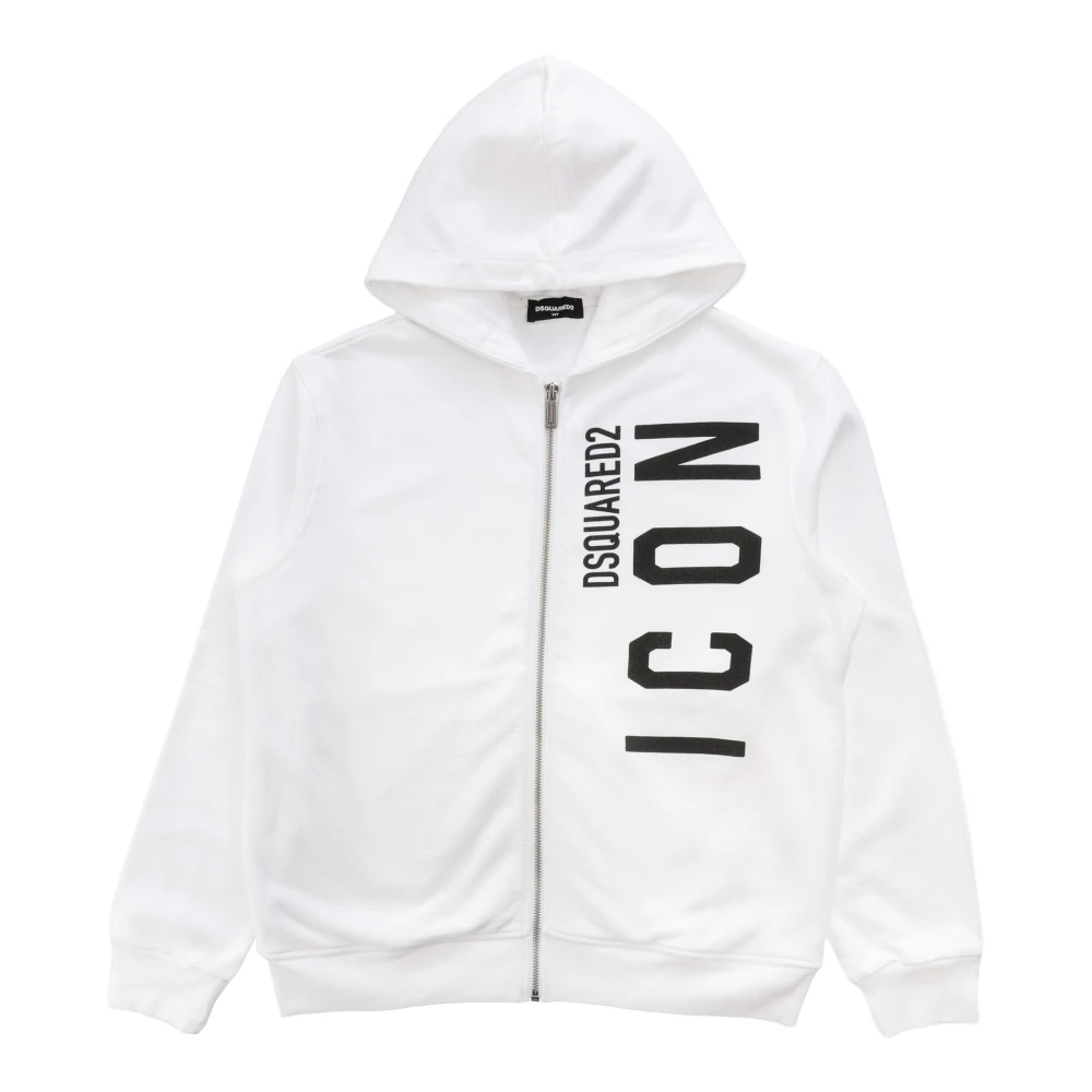 Dsquared2 Boys White Sweatshirts,, Kids Zip Hoodie Sweatshirt Size 14 Y