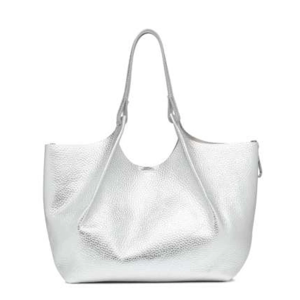Elegant Skinn Tote Bag Sølv Sand