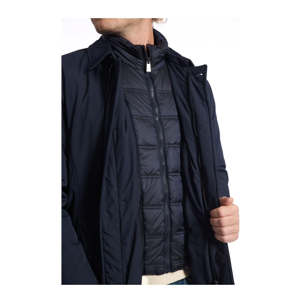 Baldinini Blauwe Double-Breasted Jas met Afneembare Bib Blue Heren